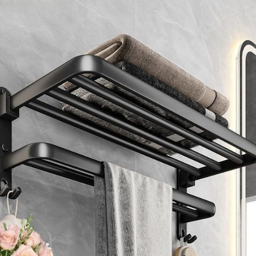 porte serviette mural noir mat vue bas gauche trois serviettes