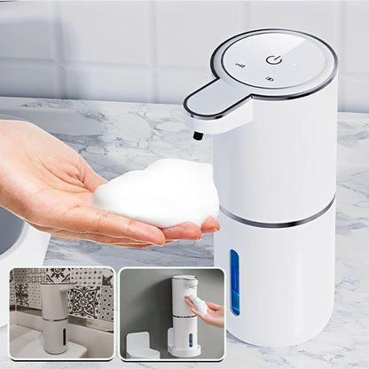 distributeur de savon automatique blanc aussi deux images