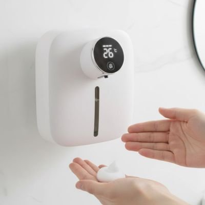 Distributeur de savon automatique  blanc deux mains dessous
