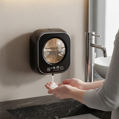 Distributeur de savon automatique​ noir femme pull gris