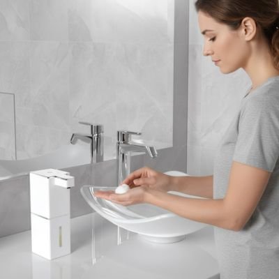 Distributeur savon blanc maillot gris clair