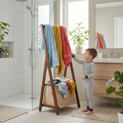 echelle porte serviette grand avec bac garcon