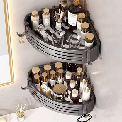 etagere dans douche deux grises plein produits dedans sans barre serviette vue dessus