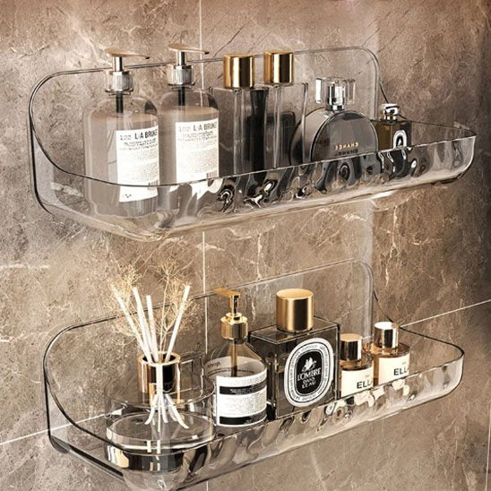 etagere douche sans percage deux grandes parfums dedans vue gauche