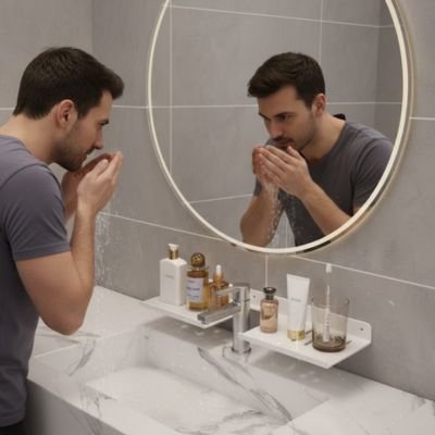 Étagère salle de bain blanc homme tee shirt