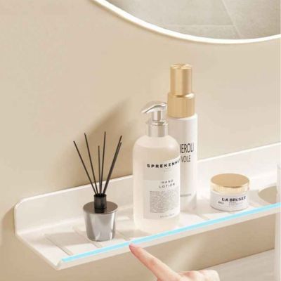 etagere salle de bain blanche bord produits