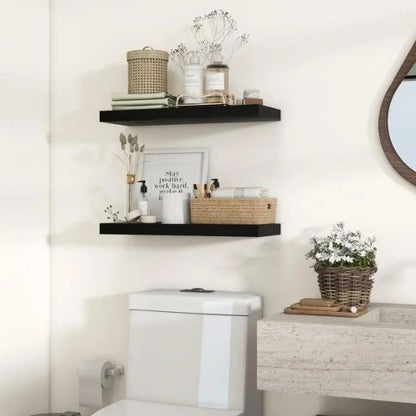 etagere salle de bain bois deux noires gauche mirroir