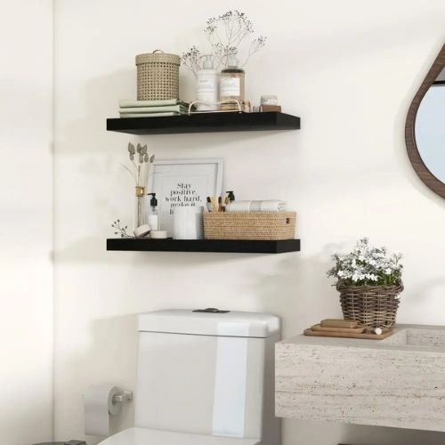 etagere salle de bain bois deux noires gauche mirroir