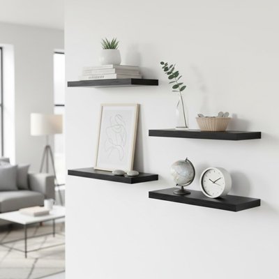 Etagere salle de bain bois quatre noires differents niveaux tableau en bas
