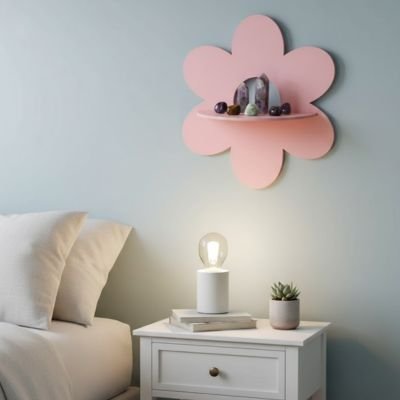 Etagere salle de bain bois rose dessus table nuit
