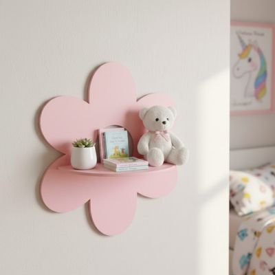 Etagere salle de bain bois rose mur