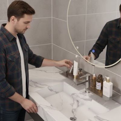 Étagère salle de bain gris homme chemise