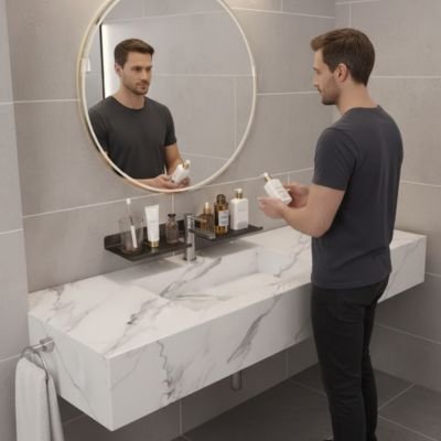 Étagère salle de bain noir homme tee shirt