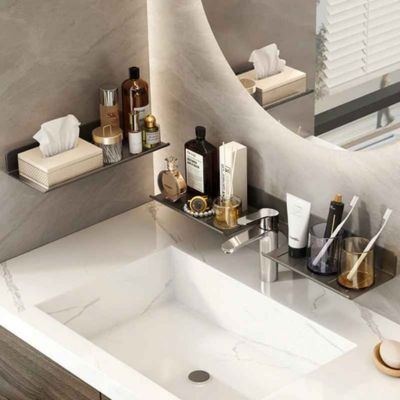 etagere salle de bain noir sous mirroir