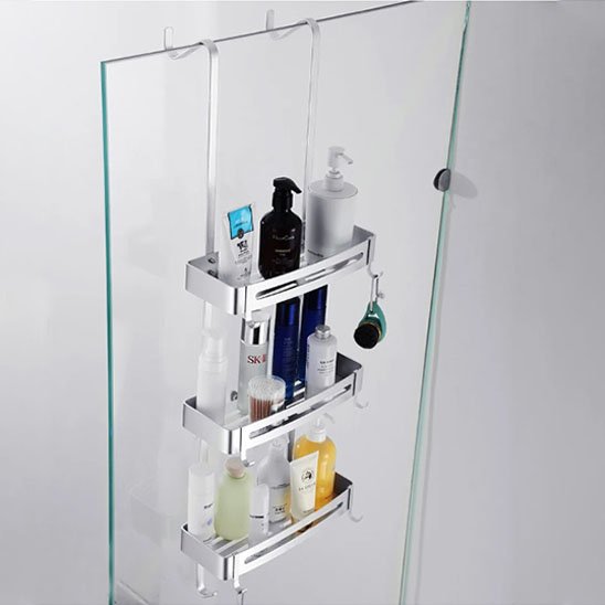 etagere suspendue argente trois niveaux flacons