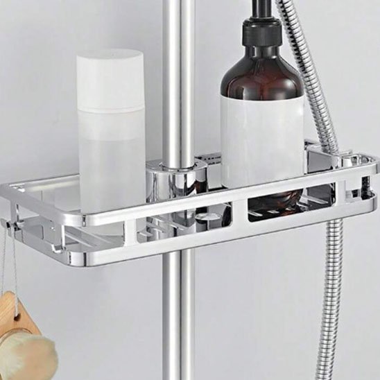 etagere suspendue sur barre deux flacons dedans