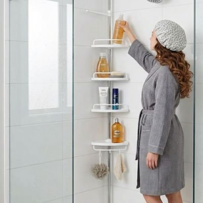Etagere télescopique douche femme peignoir gris