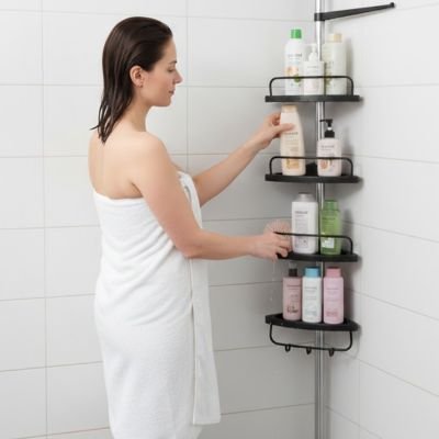 Etagere télescopique douche femme serviette blanche
