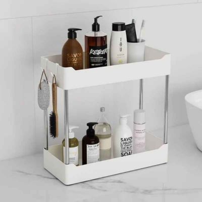 etageres salle de bain mobiles et robustes blanc deux plateaux