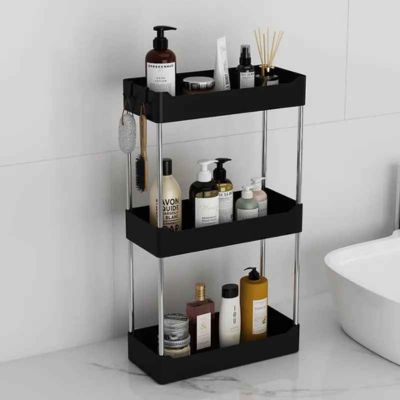 etageres salle de bain mobiles et robustes noir trois plateaux