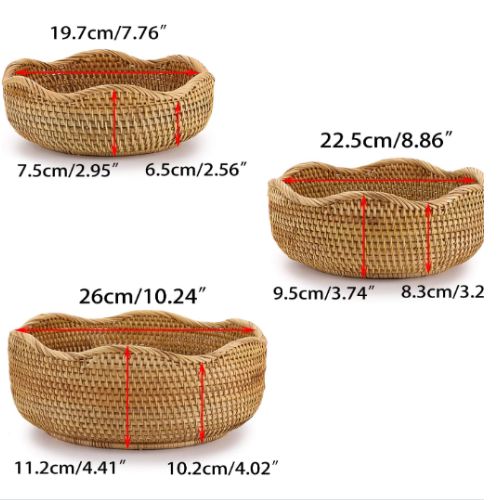 panier rangement en osier vagues trois vide dimensions