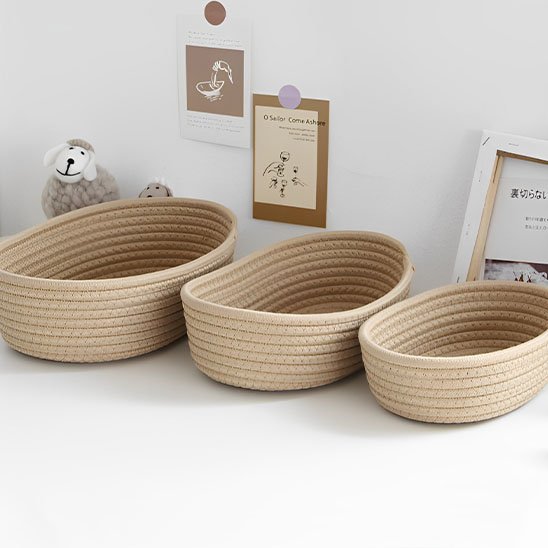 paniers de rangement trois beiges trois tailles vides