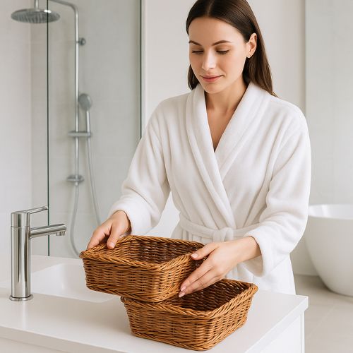 paniers en osier pour rangement deux femme peignoir