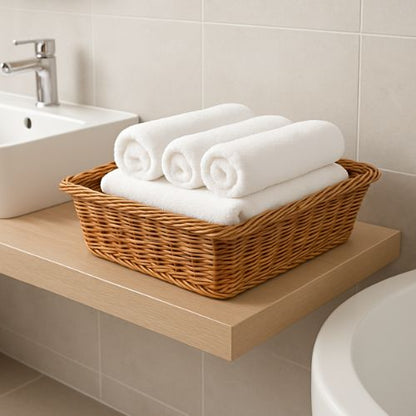 paniers en osier pour rangement serviettes blanches dedans