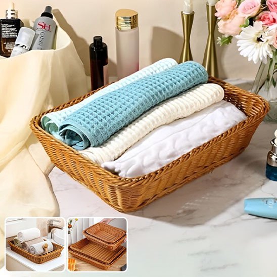 paniers en osier pour rangement serviettes couleurs dedans plus deux images