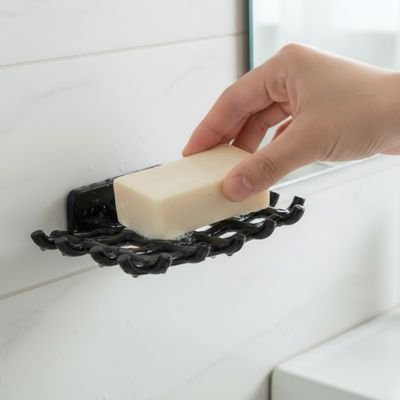 Porte savon dans la douche noir main pose savon