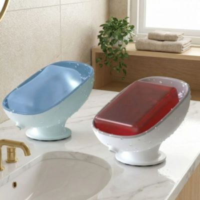 porte savon deux bleu gris sur lavabo