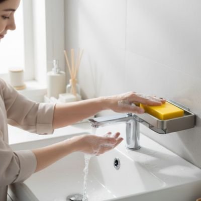 Porte savon douche gris femme pose savon