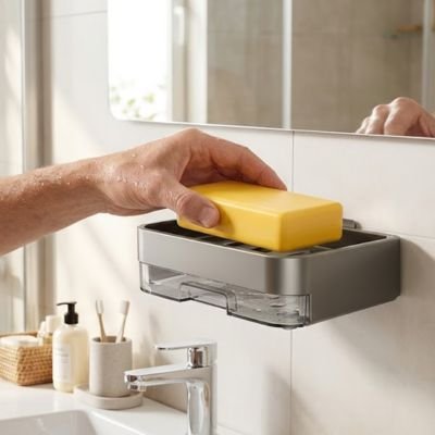 Porte savon douche gris savon orange