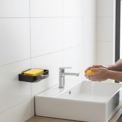 Porte savon douche noir homme lave mains