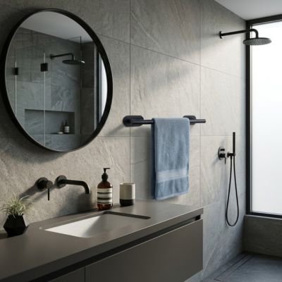 Porte serviette design mural noir serviette bleue