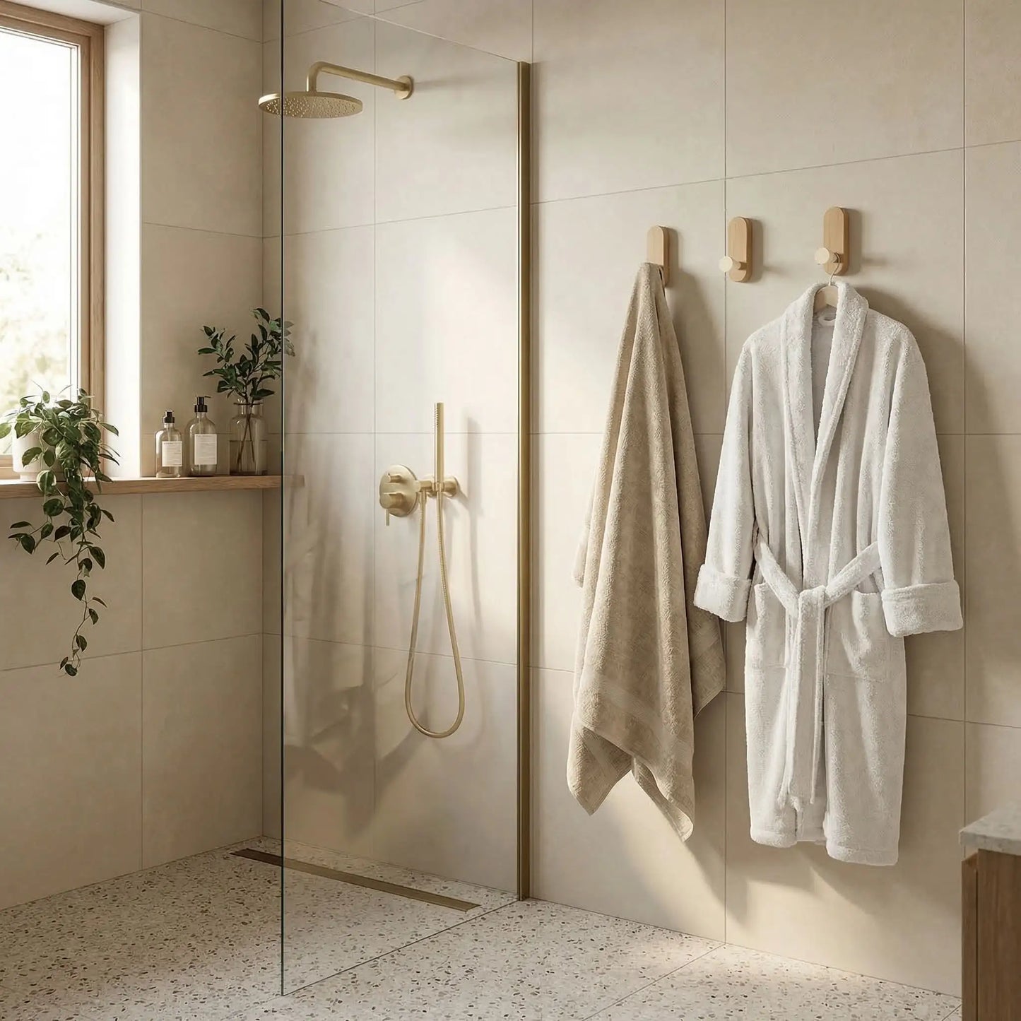 porte serviette en bois trois clairs droite douche