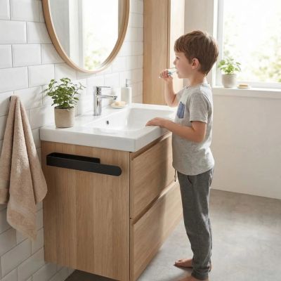 porte serviette mural noir garcon brosse dents
