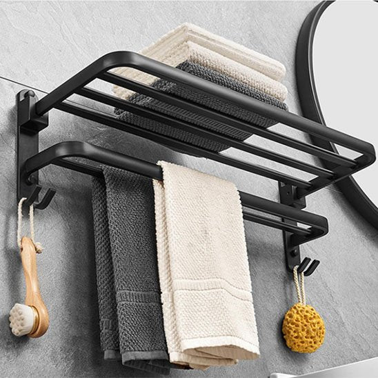 porte serviette mural noir mat vue dessous quatre serviettes gauche mirroir