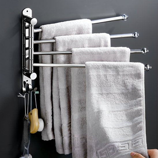 porte serviette mural salle de bain argent quatre barres quatre serviettes blanches