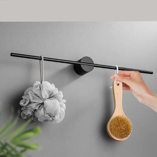 porte serviette mural salle de bain barre noire base noire deux objets suspendus