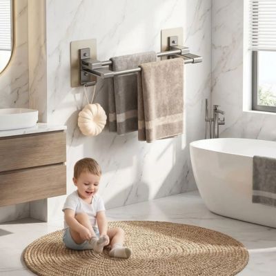 porte serviette salle de bain mural argent enfant met chaussette