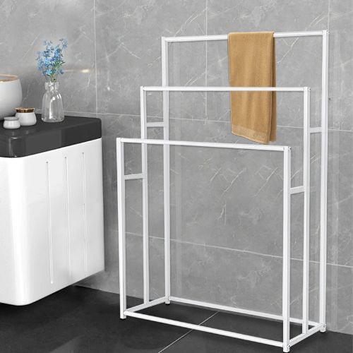 porte serviette sur pied blanc une serviette beige droite meuble