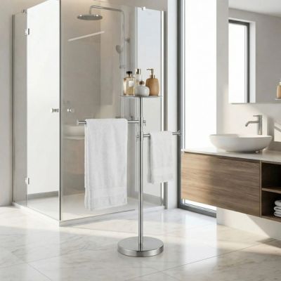 porte serviettes sur pied salle de bain argent droite douche