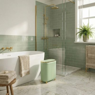 poubelle pour salle de bain verte droite baignoire