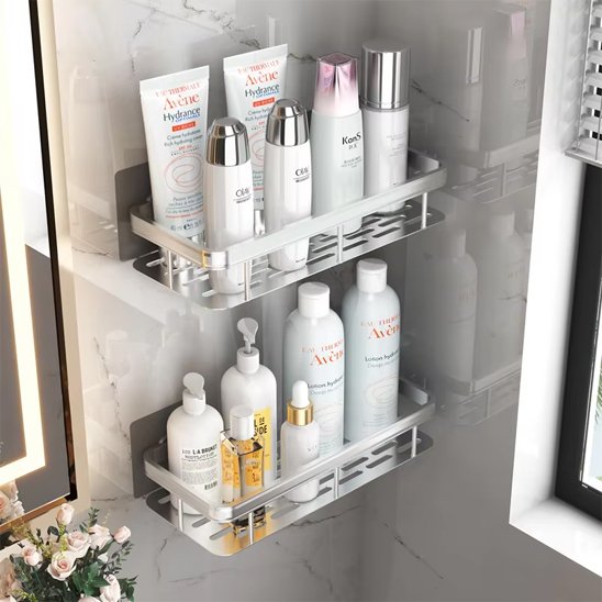 rangement douche argent deux pleins produits