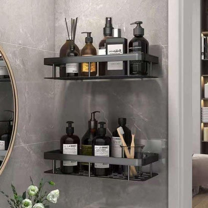 rangement douche noirs deux pleins produits brosses dents droite miroir
