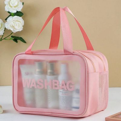 trousse de toilette rose anses roses gauche